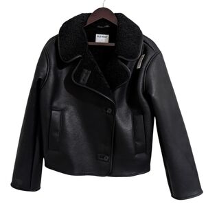Old Navy Faux Leather Bonded Shearling Aviator Jacket Black NWT S